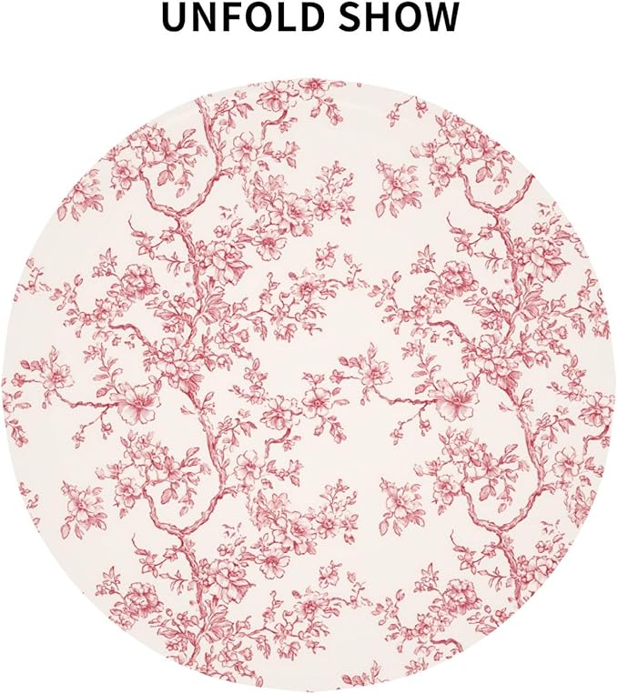 Cherry Blossom Tablecloth, Pink Traditioanal Oriental Chinese Floral Sketch Farmhouse Water Resisitant Wipeable Table Cover for Dining Kitchen Living Room Home Party Holiday Decor 36 inch Round