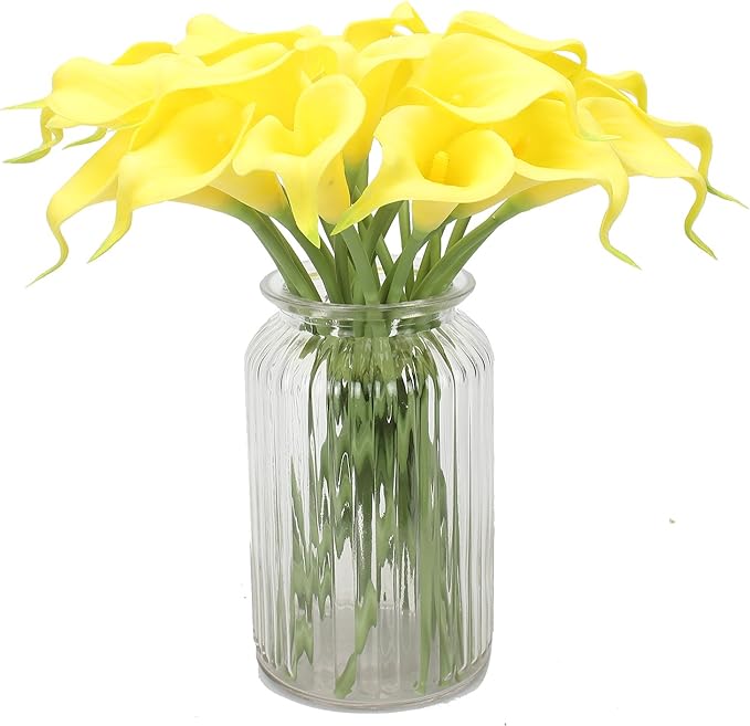 Duovlo 20pcs Calla Lily Bridal Wedding Bouquet Lataex Real Touch Artificial Flower Home Party Decor (Yellow)