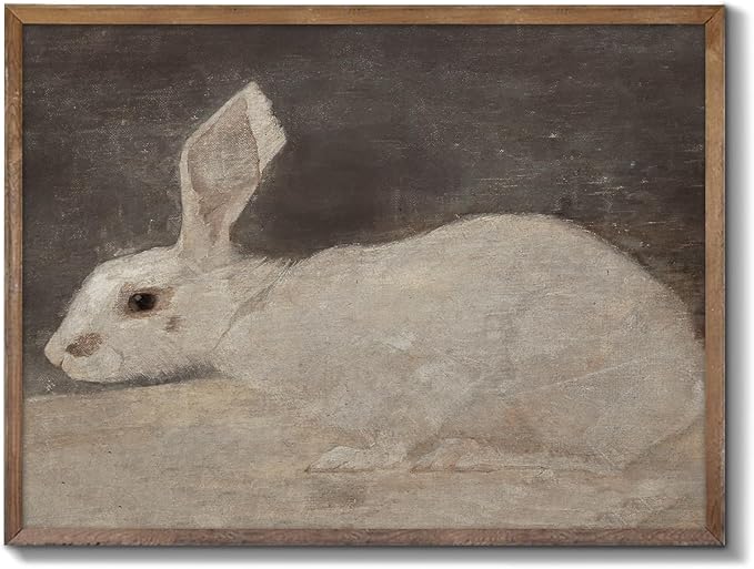 XOCUUI Vintage Rabbit Wall Art - Spring Easter Bunny Poster Decor - Modern Farmhouse Easter Egg Decoration for Bedroom Living Room - Rabbit Lover Gift - Rustic French Country Decor 8x10 - Unframed