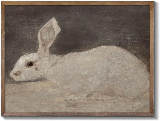 XOCUUI Vintage Rabbit Wall Art - Spring Easter Bunny Poster Decor - Modern Farmhouse Easter Egg Decoration for Bedroom Living Room - Rabbit Lover Gift - Rustic French Country Decor 8x10 - Unframed