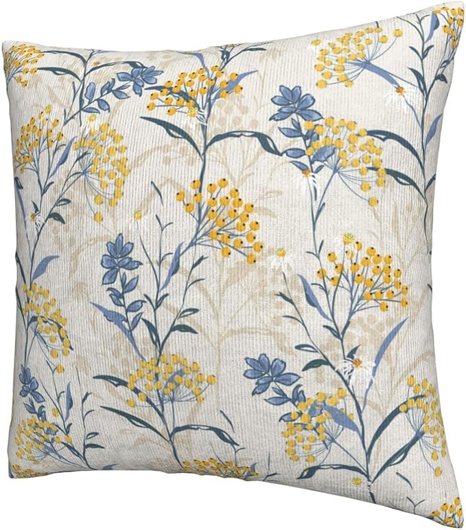 Spring Summer Seasonal Pillow Covers 20x20 Inch Set of 2 Watercolor Blue Yellow Flower Throw Pillow Cover Vintage Plant Floral Square Pillowcase Cushion Cases for Home Couch Bed Sofa