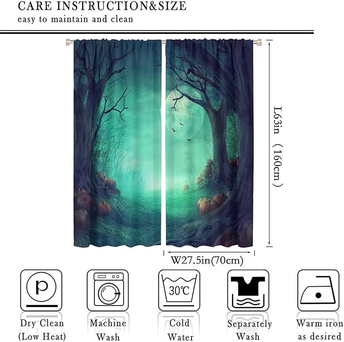 Gothic Mushroom Blackout Window Curtains, Misty Dark Black Forest Moon Halloween Window Drapes, for Living Room Bedroom 27.5(W)*63(L) 2 Panels