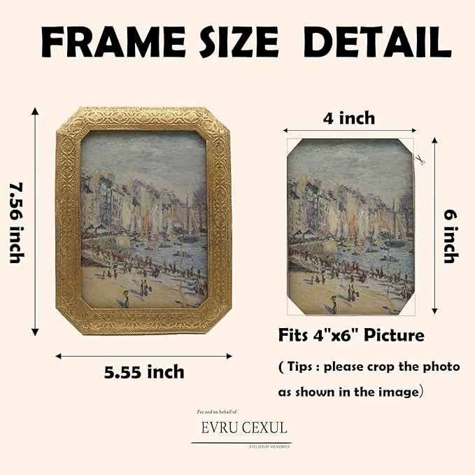 4x6 Vintage Picture Frame - Gold Antique Frame 4x6, Ornate Frames 4 X 6 With Glass Front For Tabletop Photo Display And Wall Hanging, Victorian Poster Frame 4 By 6 Vintage Wall Decor