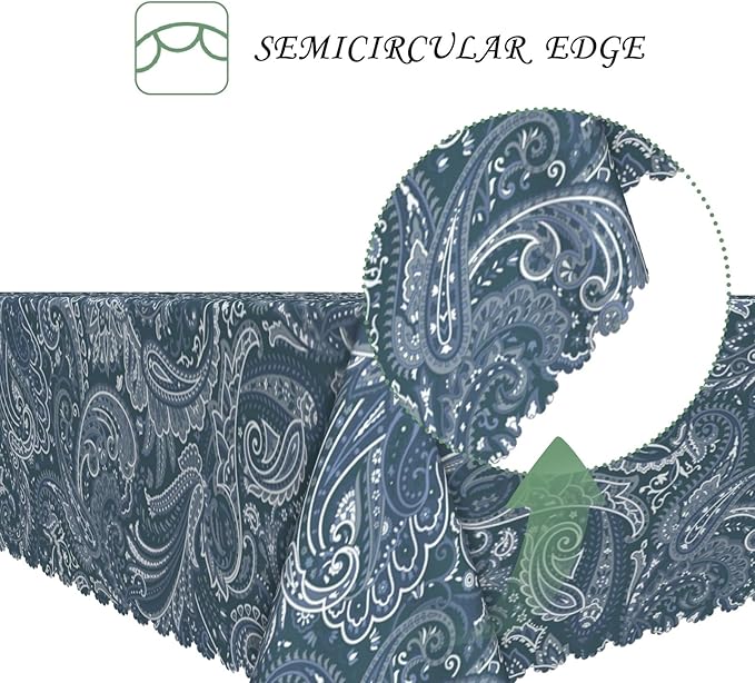 60x102 Inch Paisley Rectangular Tablecloth Boho Flower Navy Blue Table Cloth Bohemian Washable Durable Table Cover for Dining Banquet Home Indoor Decor