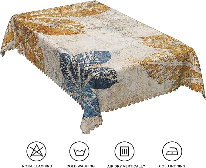 54x78inches Vintage Rectangle Tablecloth Grunge Brown Blue Leaves Pattern Table Cloths Waterproof and Stain Resistant Fabric Table Cloth Cover for Kitchen Dining Room Patio Farmhouse Decor