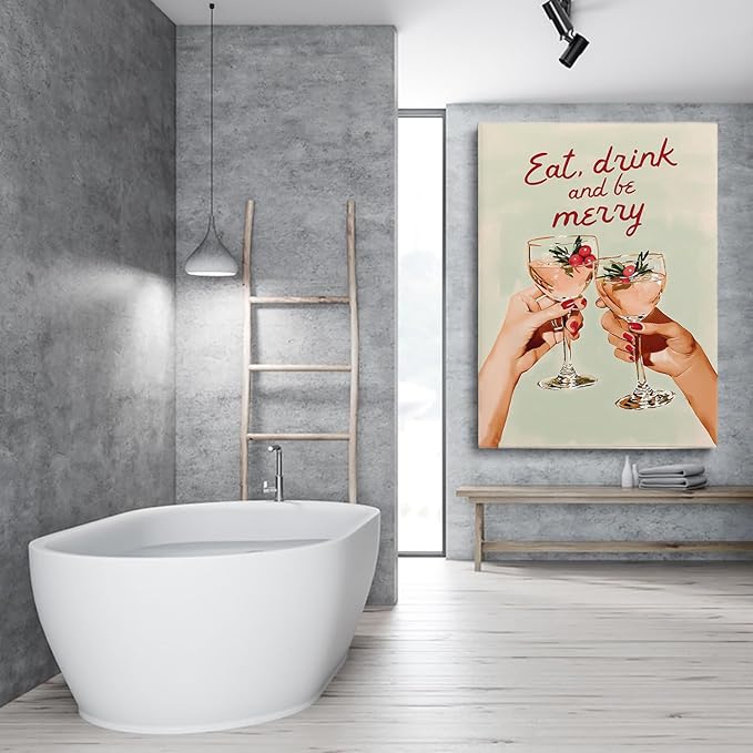 Trendy Christmas Bar Cart Art Print: Eat Drink Be Merry Poster,Christmas Bar Cart Prints,Drink Poster,Cheers Xmas Woman Painting
