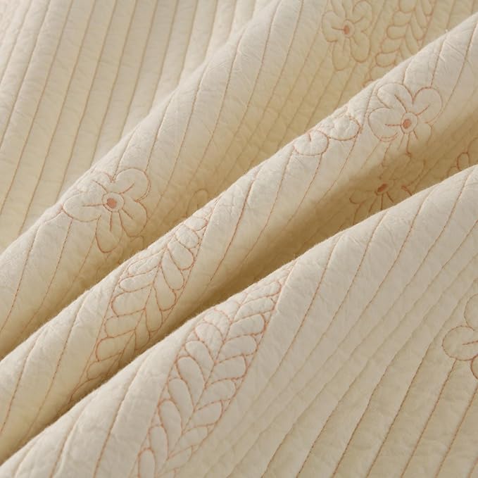 MarCielo 100% Cotton Quilt Set Lightweight Bedspread with Scalloped Edge, Farmhouse Vintage Bedding, All Season Use(Tu Beige,King (114"x102"))