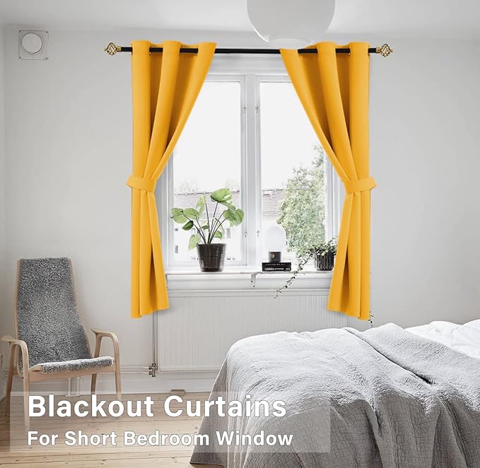 KOUFALL Fun Blackout Curtains for Kids Bedroom, Short Black Out Playroom Curtains for Toddler Boy Room, 42 x 54 Inch Long, Bright Yellow