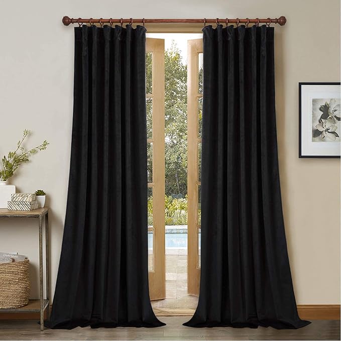 StangH Black Velvet Curtains Set of 2 Blackout Panels 120-inches Extra Long Thick Thermal Insulated Drapes Total Privacy Protect Panels for Film Room/Basement, 52W x 120L, 2 Pcs