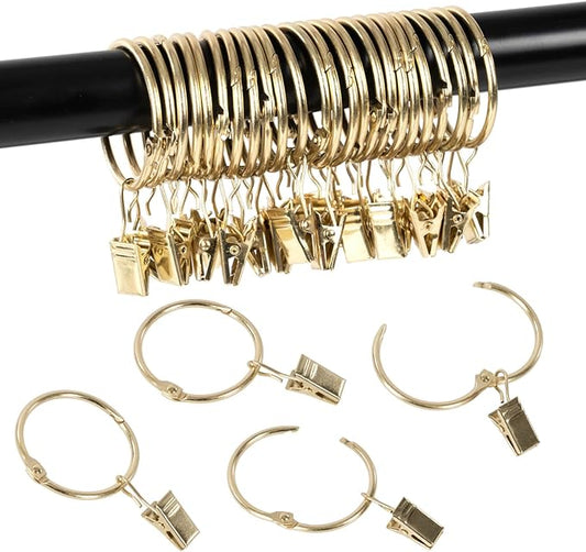Openable Curtain Rings with Clips,1.5inch Inner Diameter,Heavy Duty Rustproof Metal Decorative Vintage Drapery Rings Curtain Clips Rod Hangers Door Curtain and Shower Curtain Rings Gold Zocang