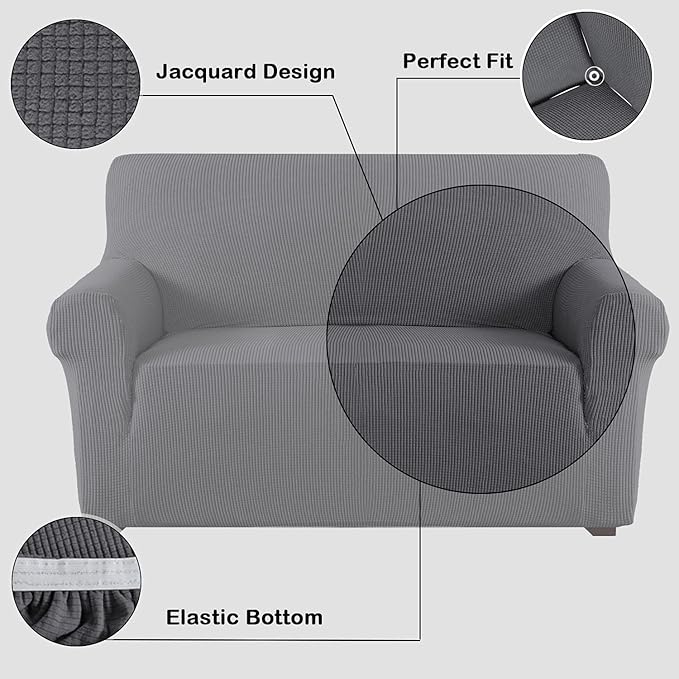 Flamingo P High Stretch Sofa Slipcover Non Slip Couch Cover for 3 Cushion Couch Washable Pet Furniture Protector Covers with Elastic Bottom, Thick Jacquard Fabric (Large, Charcoal Gray)
