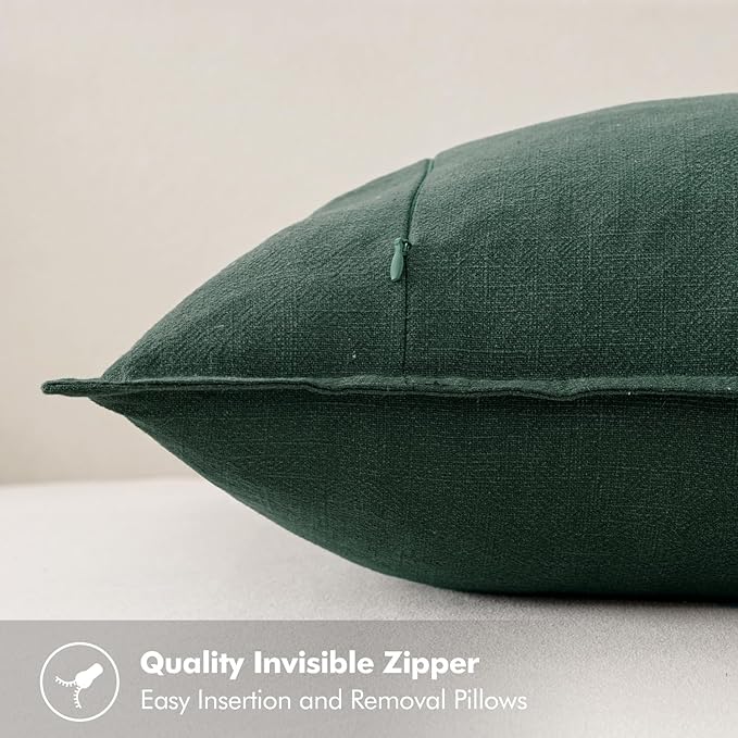 MIULEE Decorative Linen Euro Sham Pillow Covers 24x24 Dark Green Boho Farmhouse Neutral Couch Throw Pillows for Bed Pack of 2 Accent Modern Pillowcase Sofa Livingroom Home Decor
