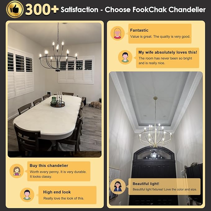 Black Chandelier 12 Light, Hallway Chandelier for Entryway High Ceiling Foyer Candle Chandeliers 36in Modern Farmhouse Light Fixture Chandeliers for Dining Room Master Bedroom Living Room