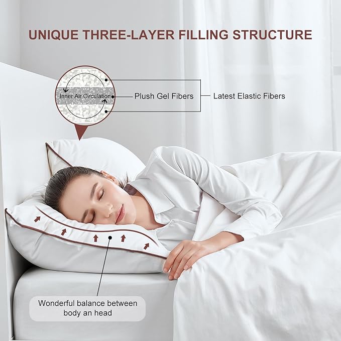 Luxury Comfort Set of 4 Standard Size Bed Pillows - Hypoallergenic Polyester Microfiber Material - Premium Sleep Support for Side, Back, and Stomach Sleepers - 17 x 26 inches