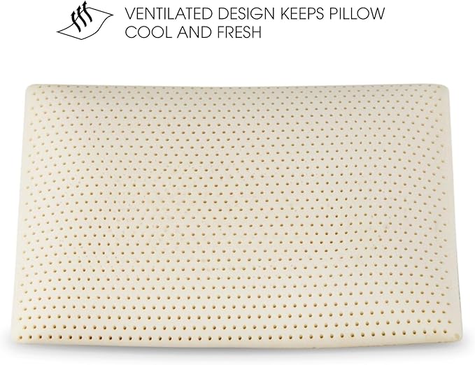 100% Talalay Latex Pillow, Luxury Queen Sleeping Bed Pillow for Side, Back, and Stomach Sleepers, Firm Natural Latex Foam Pillow, Removable Breathable Cotton Cover (Firm, Queen)