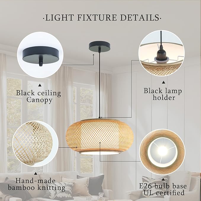 Bamboo Light Dining room light japanese Pendant Light Country style Ceiling Hanging Light Beige Bohemian Antique Lantern Applicable for Kitchen Island Teahouse Living Room bedroom Sushi Restaurant