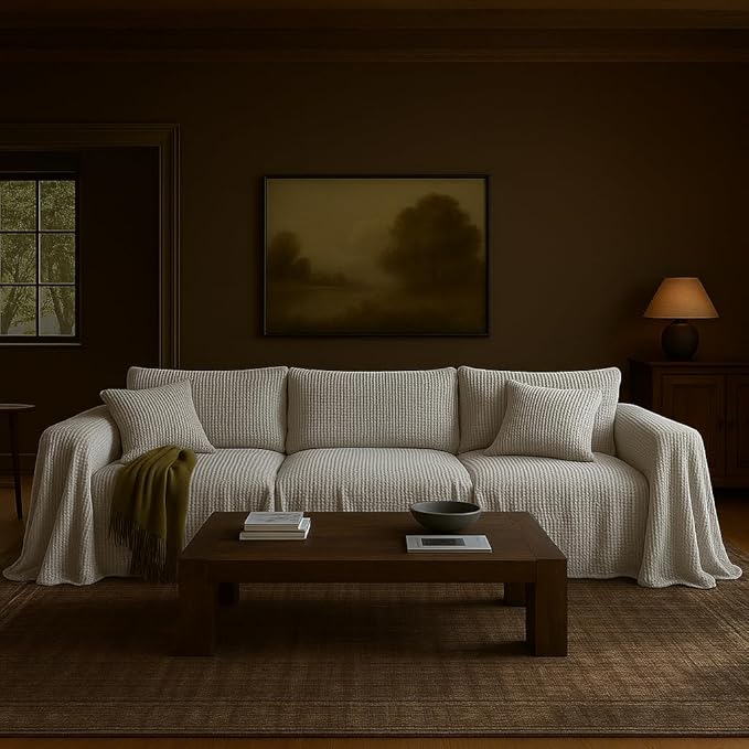 Extra Large Couch Cover %100 Cotton - Perfect for L-Shape, U-Shape & Sectional Sofas, Washable Couch Cover, Gray Oversize Sofa Cover, 3, 4 Seater Slip Cover (Light Gray, 71x165 inches - 180x420 cm)