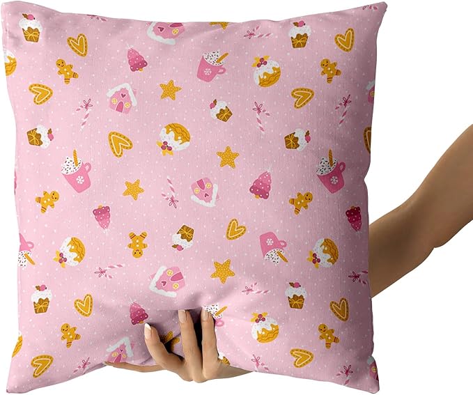 Kawani Pink Christmas Pillow Covers 18X18 in Cute Cupcake Gingerbread Pillowcase Set of 2 Sweet Cake Dessert Xmas Holiday Square Throw Pillow Case Home Decor for Living Room Bedroom Bed Cushion Couch