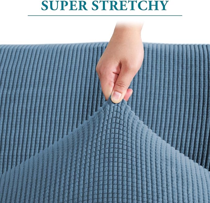 Flamingo P High Stretch Sofa Slipcover Non Slip Loveseat Covers for 2 Cushion Couch Washable Pet Furniture Protector Covers with Elastic Bottom, Thick Jacquard Fabric (Medium, Dusty Blue)