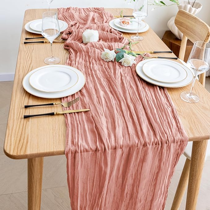 Wokceer Cheesecloth Table Runner 2Pack 10FT Dark Rose Boho Gauze Fall Thanksgiving Cheese Cloth Table Runner for Party Long Rustic Sheer Table Runners for Baby Bridal Shower Wedding Easter Table