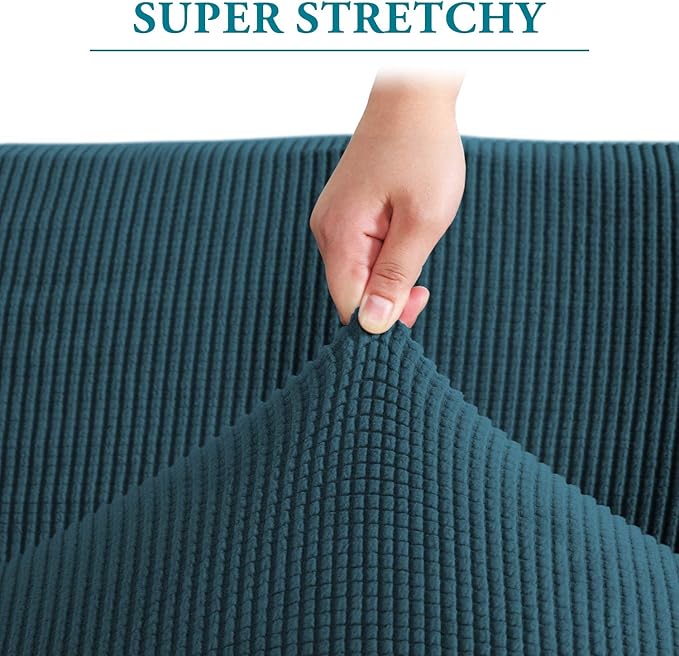 Flamingo P High Stretch Sofa Slipcover Non Slip Loveseat Covers for 2 Cushion Couch Washable Pet Furniture Protector Covers with Elastic Bottom, Thick Jacquard Fabric (Medium, Deep Teal)