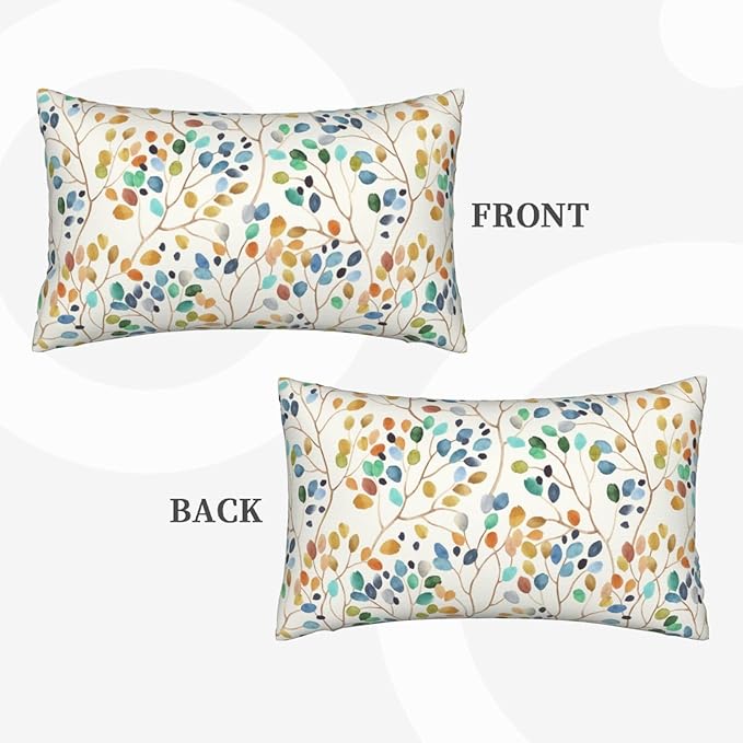 Spring Floral Lumbar Pillow Covers 12x20 Inch Set of 2 Colorful Leaves Throw Pillow Cover Vintage Plant Flower Pillowcase Cushion Cases for Home Couch Bed Sofa