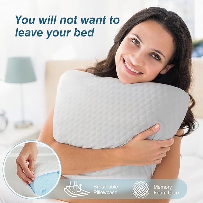 DUMOS Memory Foam Pillows for Sleeping 4 Pack, Bed Pillows for Adults with Washable Cover and Breathable Mesh, Gel Cooling Pillow for Back and Side Sleeper Support, White