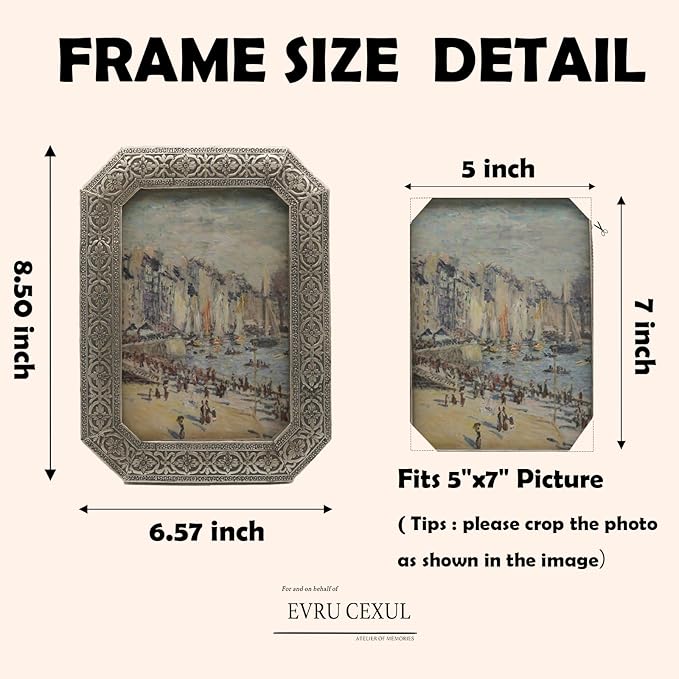 5x7 Vintage Picture Frames - 5 x 7 Picture Frame Antique, Ornate Silver Frames 5 x 7, Small 5x7 Picture Frame Wall Hanging For Home Decor