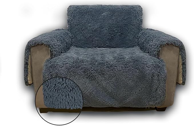 Plush and Fuzzy Shaggy Couch Cover, Dog Pad Faux Fur Sofa Cover, Water Resistant Slipcover, Non-Slip Furniture Protector for Kids,Dogs,Cats.(Noble Gray, Medium Loveseat)