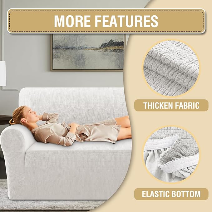H.VERSAILTEX Jacquard Sofa Slipcover with Waterproof Seat Furniture Protector 1 Piece Stretch Sofa Covers with Elastic Bottom for Kids, Pets, Dog(Sofa XL, Pale Oak)