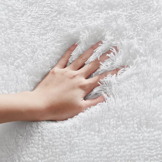 Floralux Bedroom Rug 9x12, Large White Shag Rugs for Living Room, Soft Fluffy Large Area Rug, Non-Slip Plush Modern Floor Carpet for Nursery, Dorm Home Decor Aesthetic
