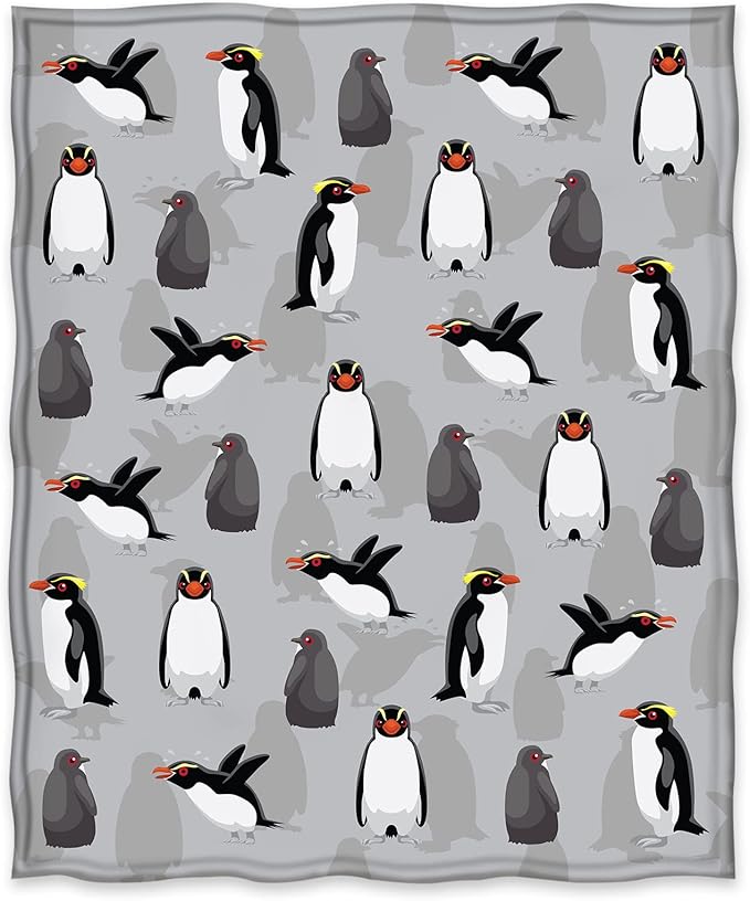 Jekeno Penguin Blanket Antarctic Animals Gifts for Women Kids Boys Home Bedroom Living Room Decor Soft Cozy Lightweight Plush Throw Blankets Grey 60"x80"