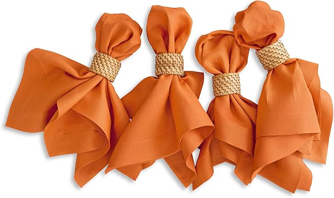 Solino Home Linen Napkins Set of 4-100% Pure Linen Persimmon Orange Dinner Napkins Cloth 20 x 20 Inch for Christmas, New Year - Fete, Handcrafted and Machine Washable