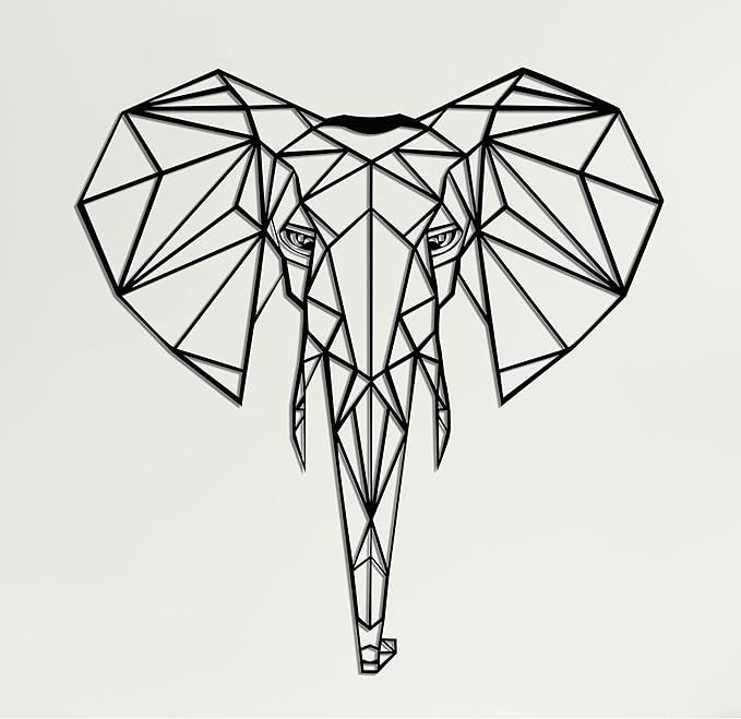 DEKADRON Metal Wall Art- Geometric Elephant Head Metal Wall Decor Home Office Decoration Bedroom Living Room Wall Hangings (23" W x 24" H/58x61cm)