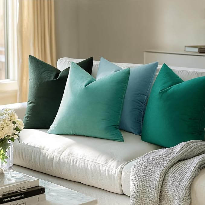 MIULEE Pack of 2, Velvet Soft Solid Decorative Square Throw Pillow Covers Set Cushion Case for Spring Sofa Bedroom Car 20x20 Inch 50x50 Cm Aqua Green