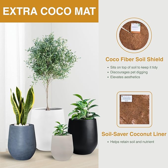 12.5"H x 11.4"D Corso Fiberstone Round Tapered Planter, Christmas Tree Planter, Smooth Finishes, Weather Resistant for Indoor & Outdoor Use, Included 2 Extra Coco Mats (Taupe,9" Pot Opening)