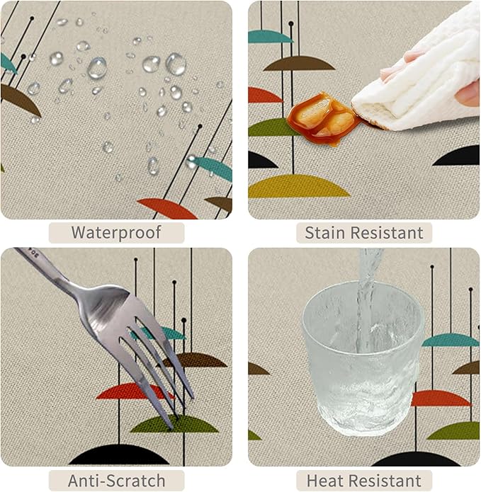 70x140inches Mid Century Tablecloth Modern Geometric Abstract Art Rectangle Table Cloth Waterproof and Stain Resistant Fabric Table Cover for Kitchen Dining Room Cafe Patio Indoor Outdoor Use