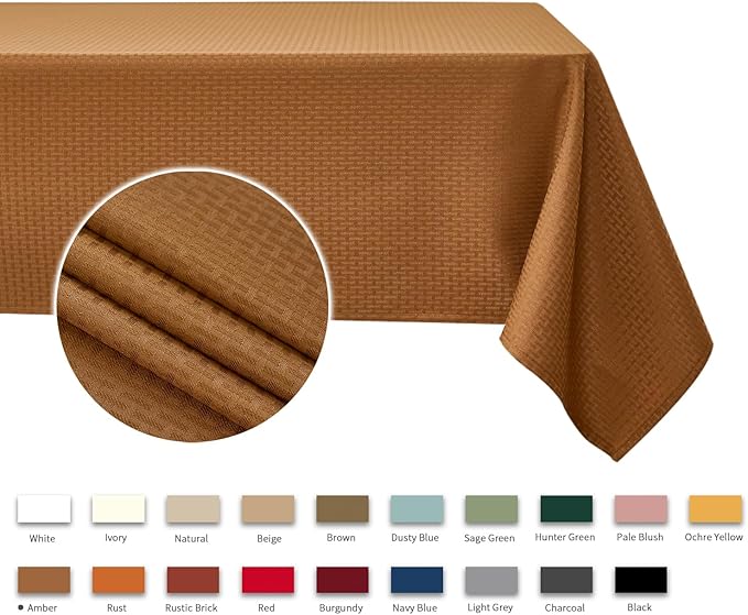 maxmill Fall Tablecloth Stain Resistant Waterproof Wrinkle Resistant Spillproof Soft Weaved Pattern Table Cloth for Dining Room Harvest Thanksgiving Parties, Rectangle 60 x 140 Inch, Amber