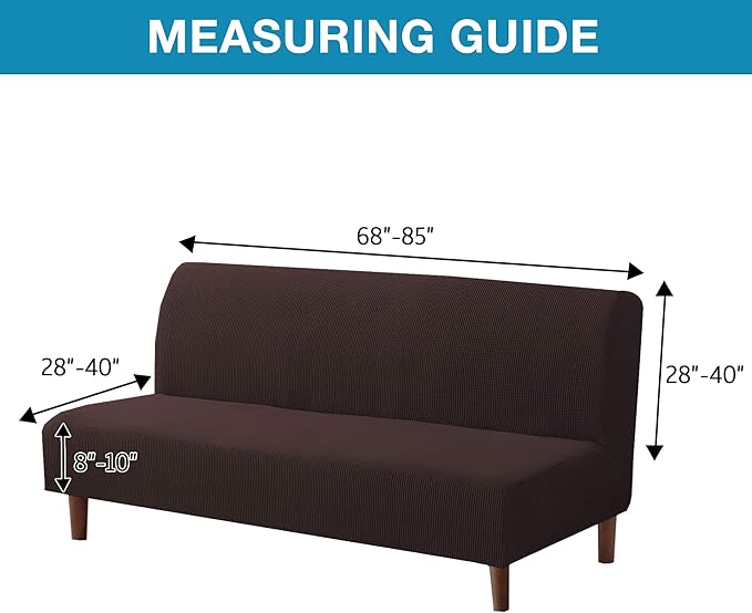 Flamingo P Stretch Armless Futon Covers Full Queen Futon Couch Covers Slipcover Futon Sofa Cover Futon Bed Cover Furniture Protector Covers with Elastic Bottom, Soft Thick Jacquard Washable, Brown