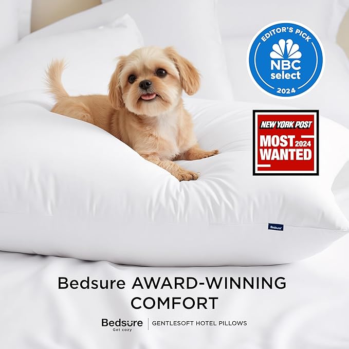 Bedsure Soft Pillows Standard Size Set of 4 - Standard Size Bed Pillows 4 Pack for Sleeping, Soft and Supportive, Hotel Quality, Original Down Alternative Filling for Side, Back Sleepers