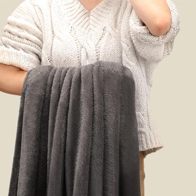 Plush Fleece Throw Blanket for Couch and Bed, Fluffy Fuzzy Cozy Soft Blankets All Season Use (50x60 Inches,Grey)