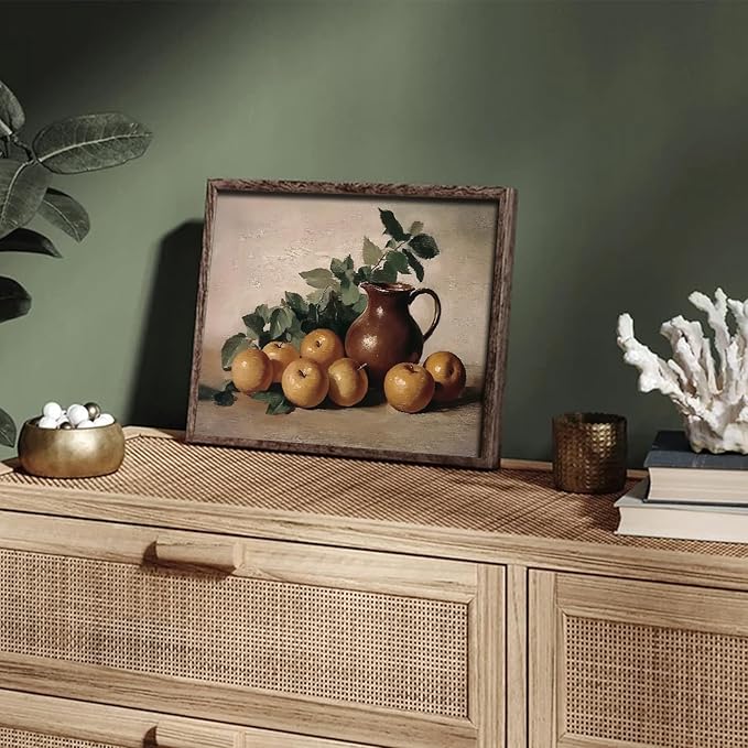XOCUUI Farmhouse Canvas Vintage Aesthetic Room - Harvest Apples Still Life Oil Painting Artwork Abstract Decor Pictures Prints - Farmhouse Fruit for Bedroom Kitchen 8x10in - Unframed
