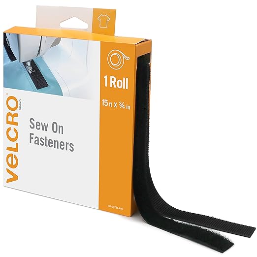 Velcro Brand Sew On Fabric Tape - Substitute for Snaps Buttons or Zippers - Alterations and Hemming - Bulk Pack Hook and Loop Fastener, Black, ¾ in x 15 ft