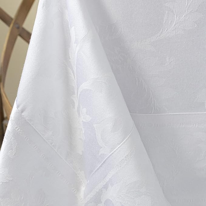 Benson Mills Harmony Scroll Woven Damask Fabric Tablecloth, Everyday, Parties, Special Occasions, Weddings and Holiday Table Cloth (60" X 120" Rectangular, White)