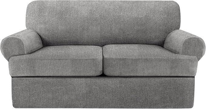 T Cushion Loveseat Slipcover 3 Pieces Sofa Covers for T Cushion Sofa Stretch Slip Covers for 2 Cushion Couch with 2 Individual T Shape Seat Covers (Light Gray, 2 Cushion)