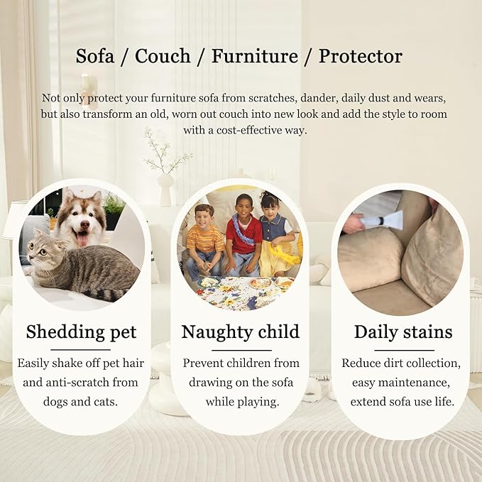 DREAMINGO Modern Minimalism Couch Cover Pets Loveseat Protector Cream White Chenille Sofa Covers for Sectional 3 Seat Couch Boho Herringbone Furniture Cover Throw Sofa Slipcover, 71"x118"