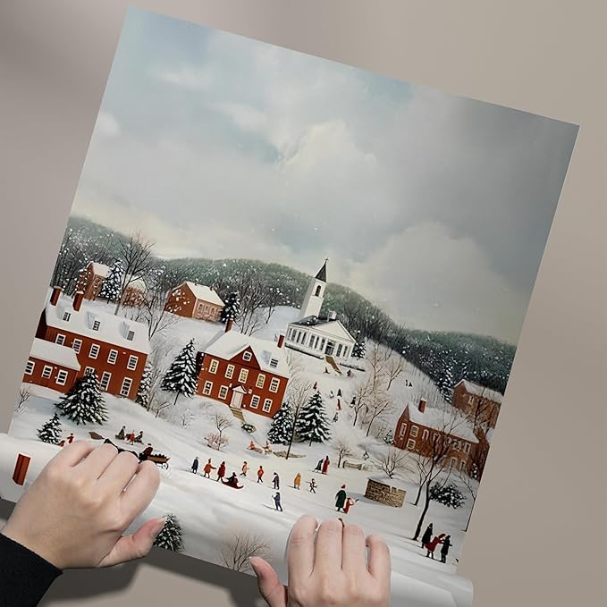 OZCONO Vintage Christmas Village Wall Art for Holiday Farmhouse Decor, Cozy Winter Town Scene Artwork, Classic Snowy Christmas Decoration, Noel Seasonal Print (Unframed) (16x24)