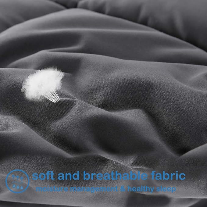 EASELAND Twin XL Down Alternative Comforter - Quilted Duvet Insert for All Seasons, Soft Lightweight with Corner Tabs, Summer Winter Warm Bedding, Dark Grey 68×92 Inches
