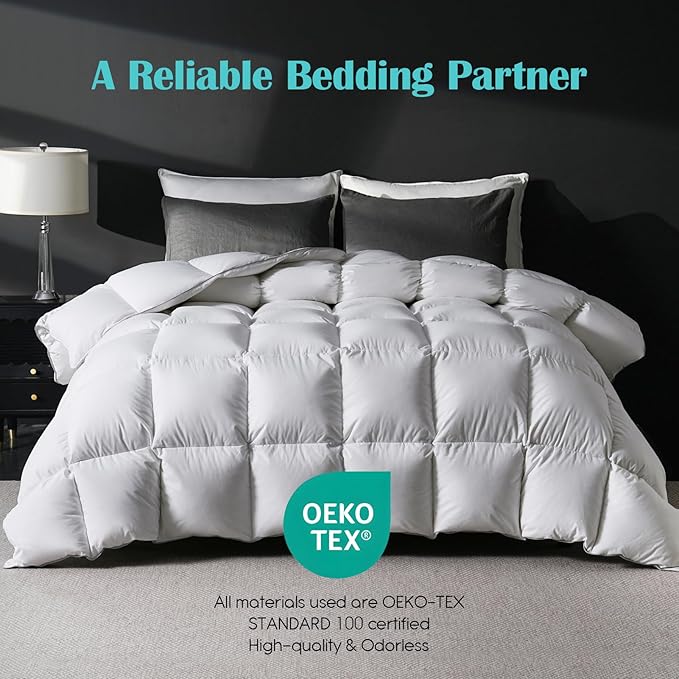 Oversized King Goose Feather Down Fiber Comforter, 100% Cotton Cover Ultra Soft Fluffy Oversized King Duvet Insert, All Season Luxurious Hotel Bedding Comforter, White 116"x98"
