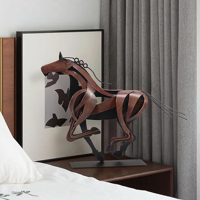 Horse Statue, Unique Metal Art Sculpture for Vintage Home Decor, Modern Decor, Gift for Horse Lovers (Brown)